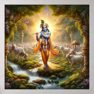 Heilige Krishna traditionelle Gopinath-Flötenkunst Poster