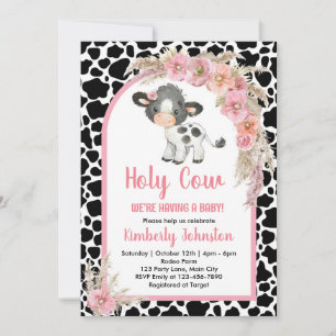 Heilige Kuh Boho Baby Dusche Rosa Farm Mädchen Blü Einladung