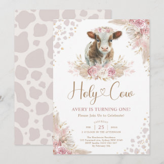 Heilige Kuh Boho Pink Pampas Kuh Baby Girl Geburts Einladung