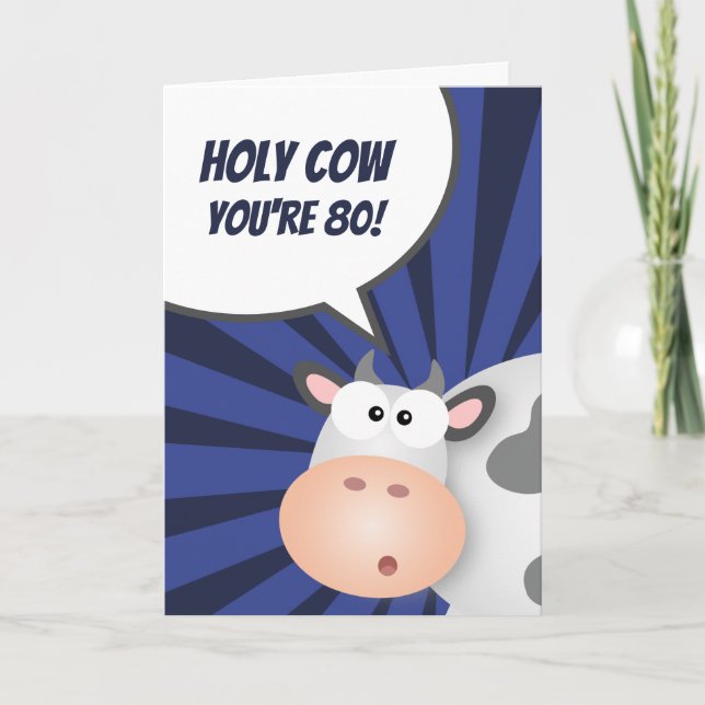 Heilige Kuh Du bist 80 Niedlicher Happy 80. Geburt Karte (Vorderseite)