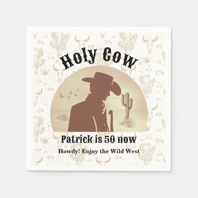 Heilige Kuh Funny Vintag Cowboy 50. Geburtstag Serviette (Vorderseite)