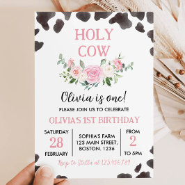 Heilige Kuh Girl Floral Erster Geburtstag Einladun Einladung