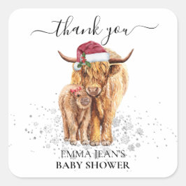 Heilige Kuh Highland Calf Babydusche Weihnachten Quadratischer Aufkleber