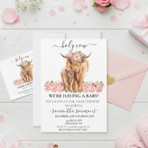 Heilige Kuh Hochland Calf Baby Dusche Rosa Blau Einladung