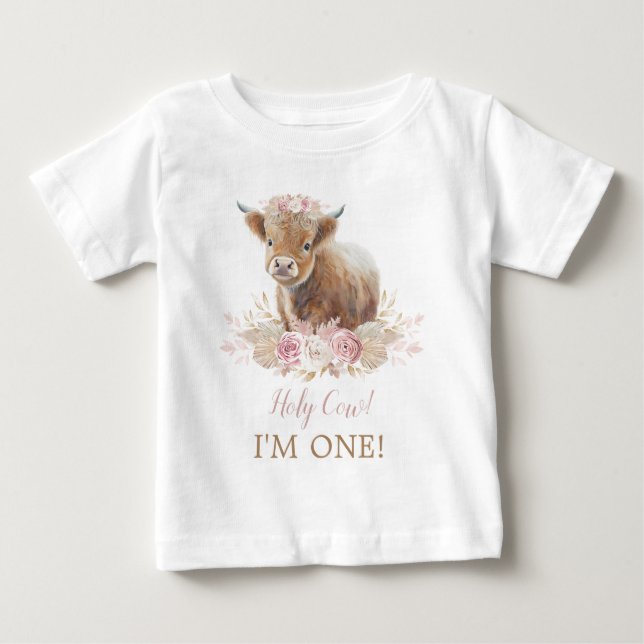 Heilige Kuh ich bin ein Boho Pink Floral 1. Geburt Baby T-shirt (Vorderseite)