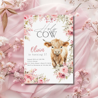 Heilige Kuh Ich bin ein Hochland Kuh Pink Floral G Einladung