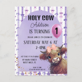 Heilige Kuh Ich bin eine Wasserfarbe Lila Bow Einl Postkarte