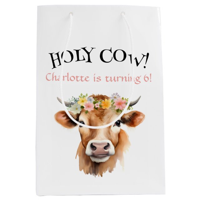 Heilige Kuh Jersey Kuh Floral Girl's Birthday Mittlere Geschenktüte (Vorderseite)