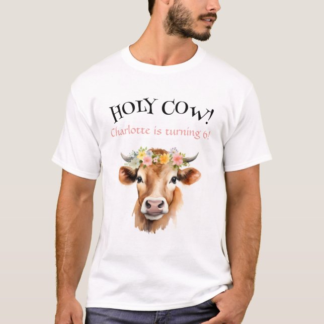 Heilige Kuh Jersey Kuh Floral Girl's Birthday T-Shirt (Vorderseite)