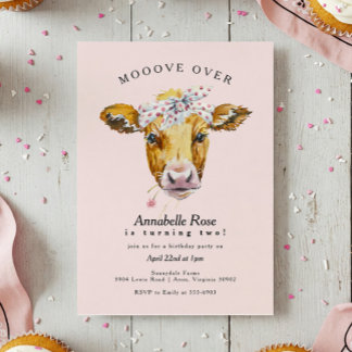 Heilige Kuh Moo Pink Farm Mädchen Geburtstagsparty Einladung