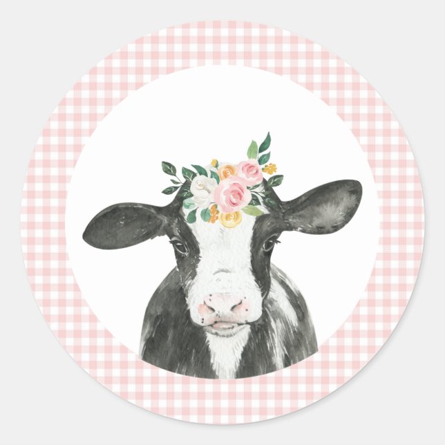 Heilige Kuh Pink Daisy Kuh Print Birthday Runder Aufkleber (Vorderseite)