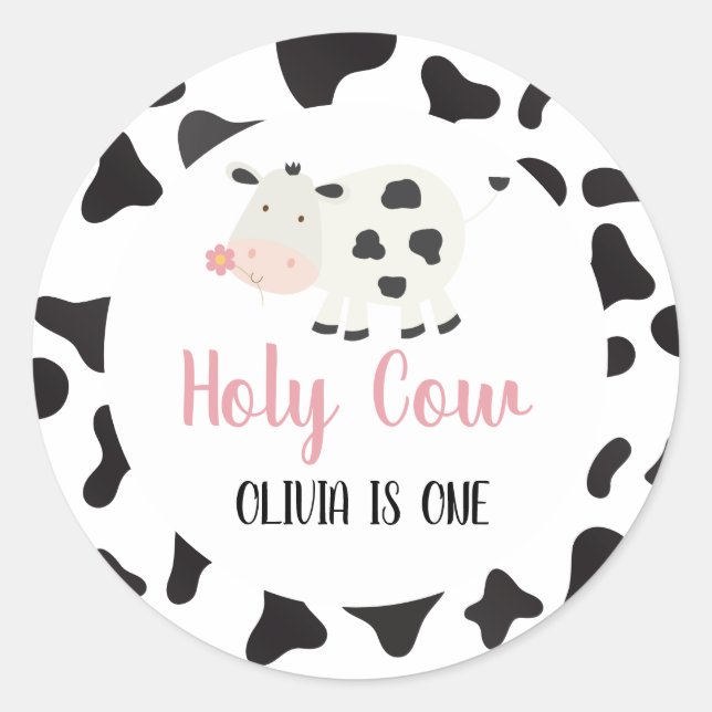 Heilige Kuh Pink Daisy Kuh Print Birthday Runder Aufkleber (Vorderseite)