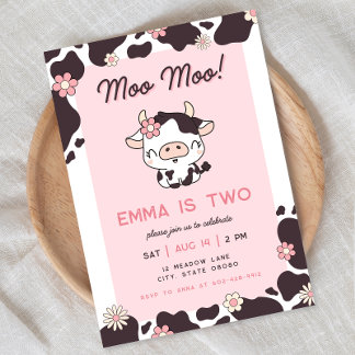 Heilige Kuh Pink Girl Floral Geburtstag Einladung