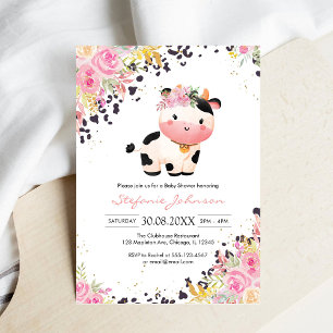 Heilige Kuh Rosa Florale Cowgirl-Baby-Party Einladung