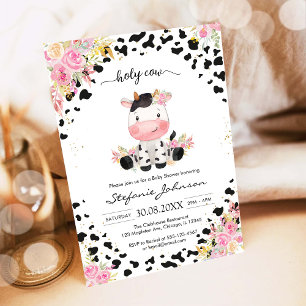 Heilige Kuh Rosa Florale Cowgirl-Baby-Party Einladung