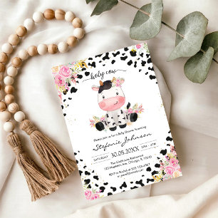 Heilige Kuh Rosa Florale Cowgirl-Baby-Party Einladung