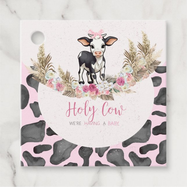 Heilige Kuh Rosa Kuh Druck Babydusche Geschenkanhänger (Vorderseite)