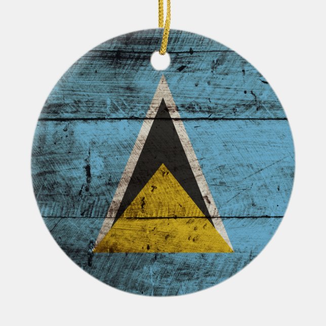 Heilige Lucia-Flagge auf altem hölzernem Korn Keramik Ornament (Vorne)