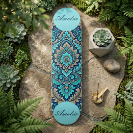 Heilige Mandala-Navyblau-Teal-Damaskus-Spiritualit Skateboard