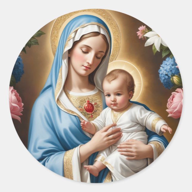 Heilige Maria und Baby Jesus Runder Aufkleber (Vorderseite)