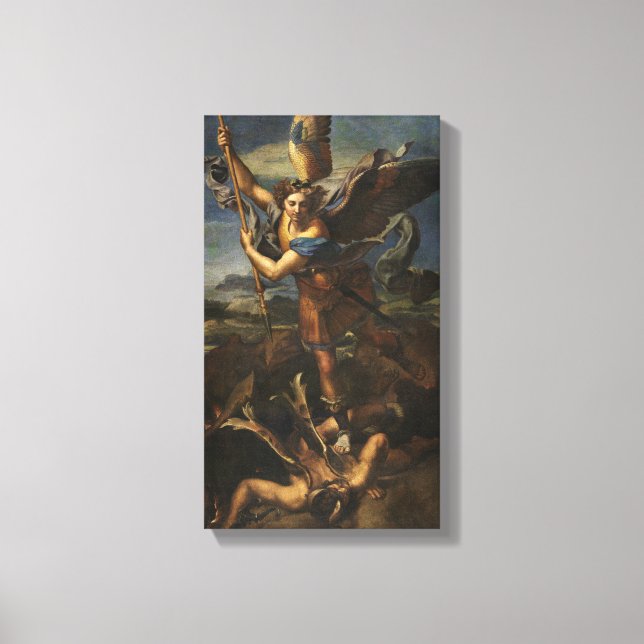 Heilige Michael der Erzengel besiegt Satan Leinwanddruck (Vorderseite)