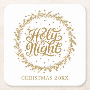 Heilige Nacht Elegante Gold Script Weihnachtsfeier Rechteckiger Pappuntersetzer