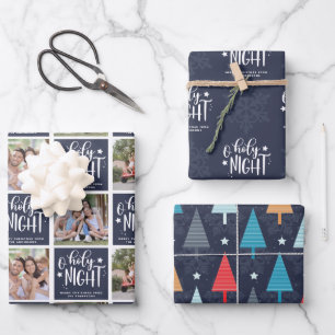 Heilige Nacht Foto-Collage Weihnachtsbaum Muster Geschenkpapier Set