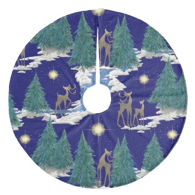 Heilige Nacht Hirsch Weihnachten Fleece Weihnachtsbaumdecke (Vorderseite)