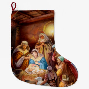 Heilige Nacht Jesus in der Krippe Großer Weihnachtsstrumpf