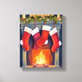 Heilige Nacht | Weihnachtsstrümpfe Wasserfarben Leinwanddruck