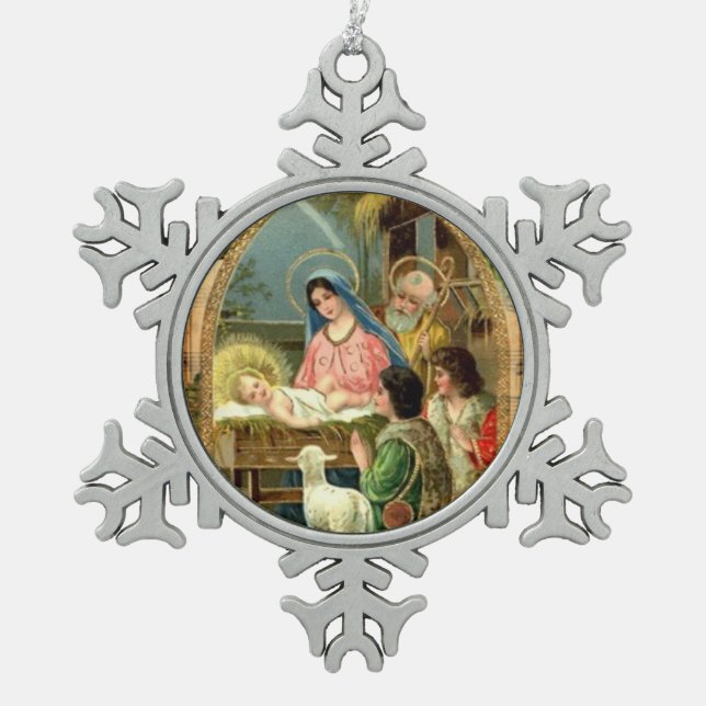 Heilige Nachtgewohnheits-Verzierung Schneeflocken Zinn-Ornament (Vorderseite)