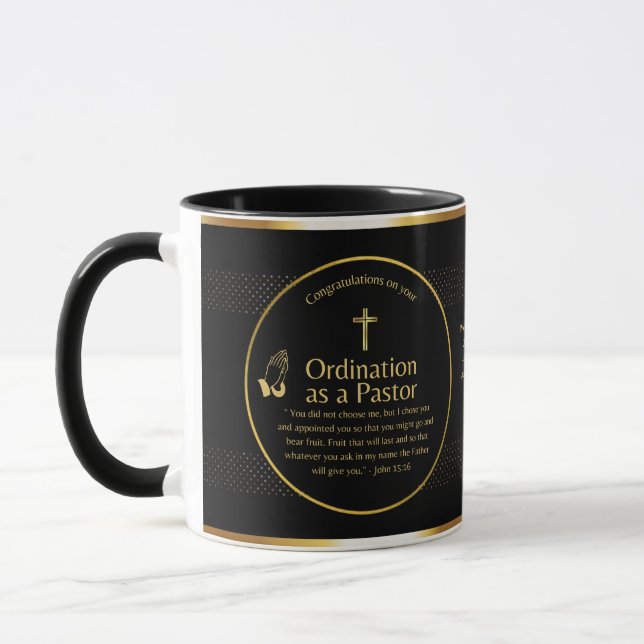 Heilige, neu ordinierte Pastor Bibel Verse Custom Tasse (Links)