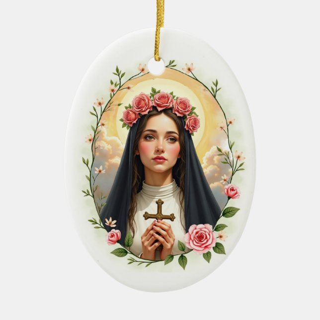 Heilige Rose von Lima Gottes Frieden mit Rose Keramik Ornament (Vorne)