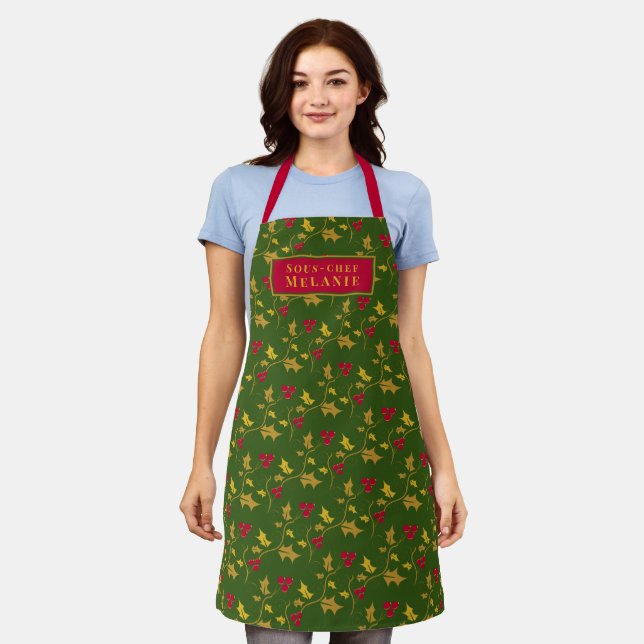 Heilige rote Beeren Weihnachtsblaugrüne Braun Schürze (Getragen)