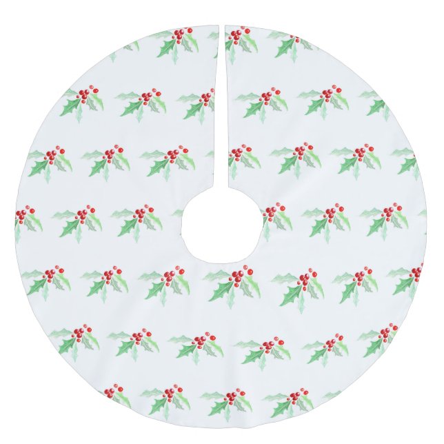 Heilige rote Beeren Weihnachtswasserfarbe grün rot Polyester Weihnachtsbaumdecke (Vorderseite)