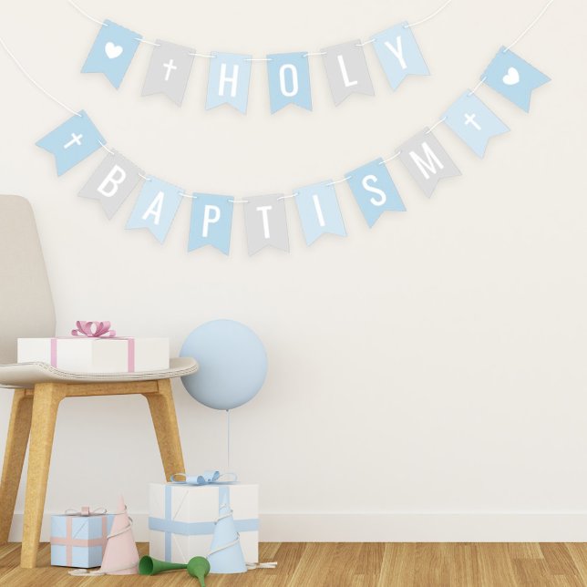 Heilige Taufe Blau und Gray Baby Boy Celebration Wimpelkette (Von Creator hochgeladen)