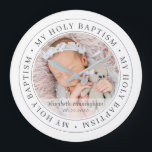 Heilige Taufe Einfache Rahmen Modernes Foto Große Wanduhr<br><div class="desc">Dieses einfache und klassische Design besteht aus Serifentypografie und fügt ein benutzerdefiniertes Foto hinzu. "Meine heilige Taufe" umkreist das Foto Ihres Kindes,  Kinderhirns usw.</div>