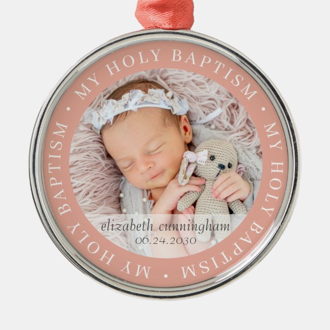 Heilige Taufe Einfache Rahmen Modernes Foto Ornament Aus Metall (Vorne)