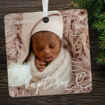 Heilige Taufe Elegantes Foto Modernes Chic Heart B Ornament Aus Metall<br><div class="desc">Dieses einfache und moderne Design besteht aus Serifentypografie und fügen Sie ein individuelles Foto,  den Namen des Babys und Monat und Jahr der Taufe</div>