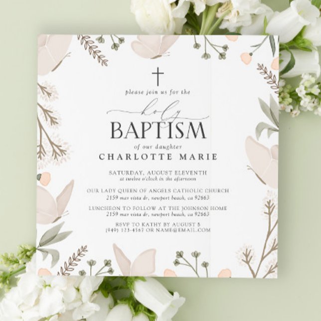 Heilige Taufe Schmetterlinge Aquarellblüten Neutra Einladung (Holy Baptism Invitation!)