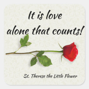 Heilige Therese des Kindes Jesus Rote Rose Quadratischer Aufkleber