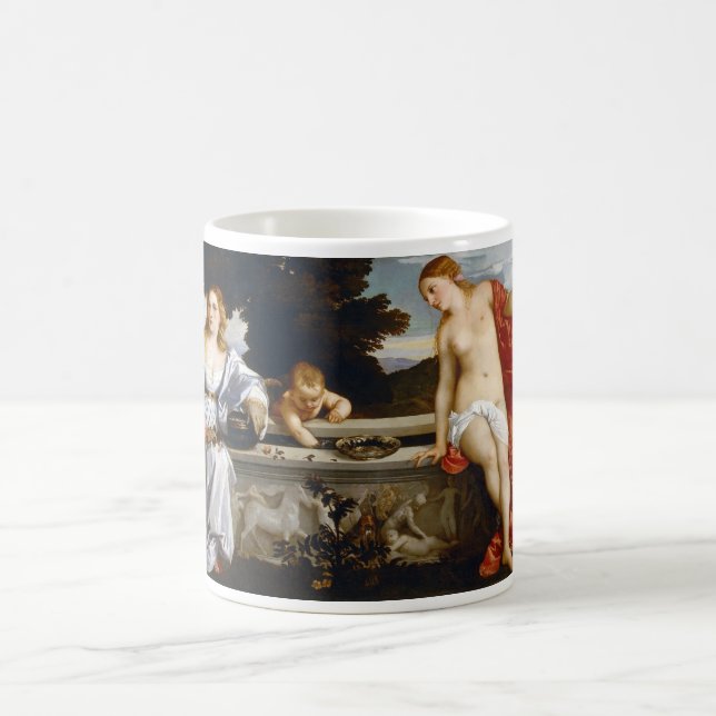 Heilige und profane Liebe, Tiziano Vecelli, 1515 Kaffeetasse (Mittel)