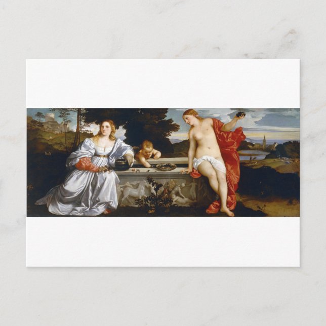 Heilige und profane Liebe, Tiziano Vecelli, 1515 Postkarte (Vorderseite)