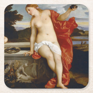 Heilige und profane Liebe, Tiziano Vecelli, 1515 Rechteckiger Pappuntersetzer
