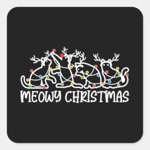 Heilige Weihnachten, Niedliche Rentierkatzen Weihn Quadratischer Aufkleber