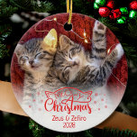Heilige Weihnachten zwei Bilder Spaß Katzenliebhab Keramik Ornament<br><div class="desc">Ideal für jeden Katzenliebhaber,  bietet dieser schöne zweiseitige Weihnachtsschmuck eine lustige "Meowy Christmas"-Caption mit bezaubernden Katzenohren und Schneeflocken. Dieses Ornament lässt sich leicht mit zwei Bildern Ihrer Lieblingskatze,  dem Namen Ihrer Katze(n) und dem aktuellen Jahr anpassen.</div>
