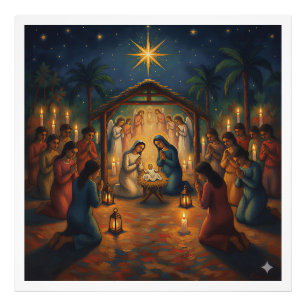 Heilige Weihnachts-Krippenszene – Lebendige Weihna Fotodruck