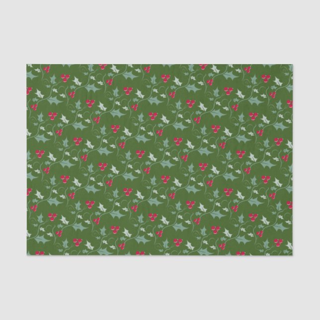 Heilige Weihnachtsbäume und rote Beeren grün rot Seidenpapier (Vorderseite)