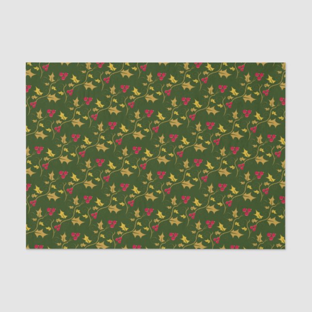 Heilige Weihnachtsbeeren und rote Beeren, goldene  Seidenpapier (Vorderseite)