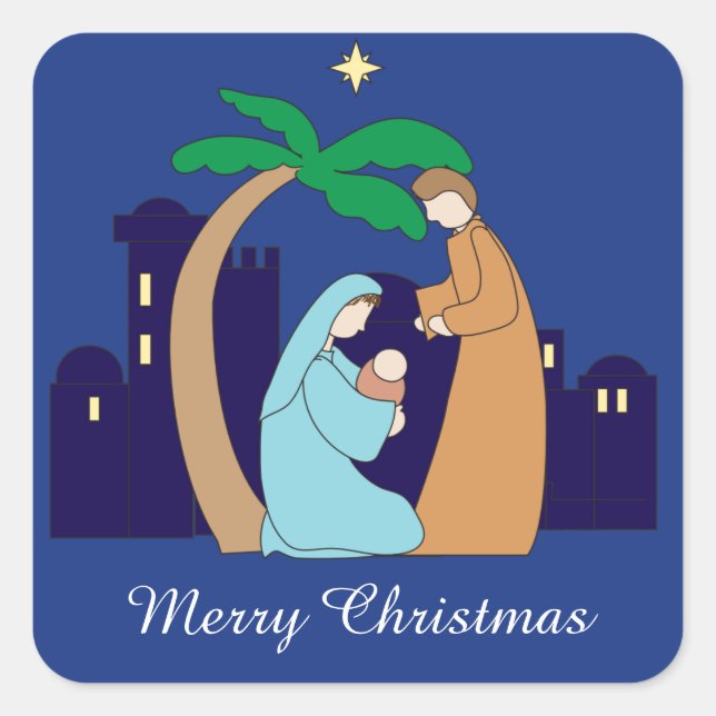Heilige Weihnachtskrippe Christliche Religiöse Quadratischer Aufkleber (Vorderseite)